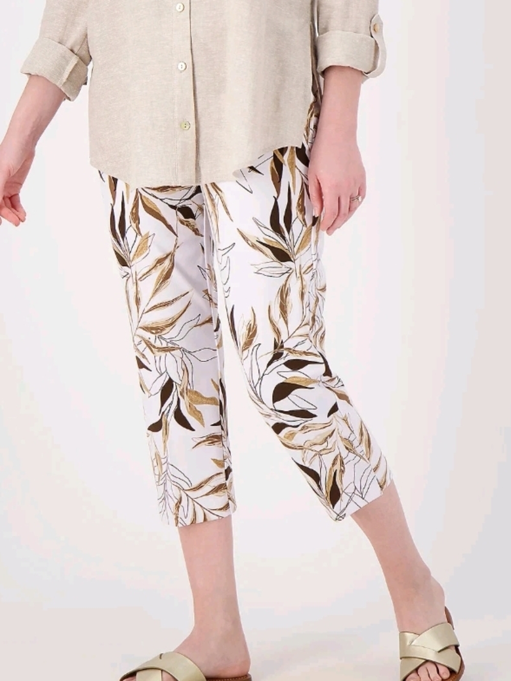 Susan Graver Women LK Fusion Ava Slim Crop Pants-White/Taupe w/pockets Sz 2X-NEW